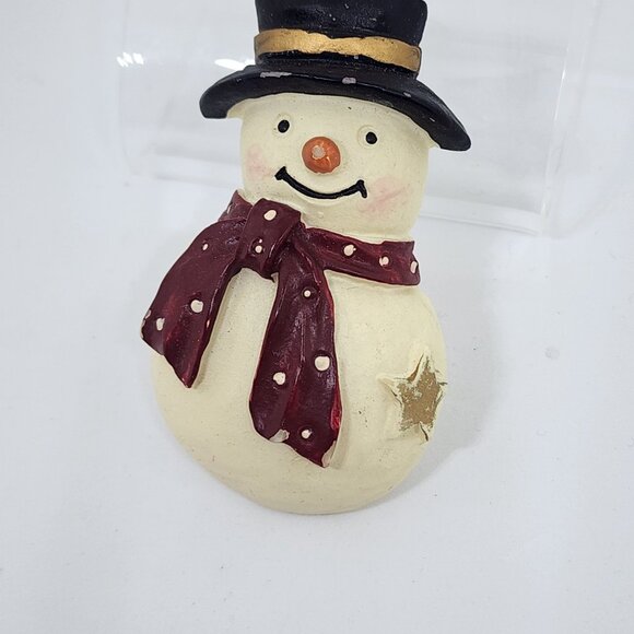 Vintage Resin Black Hat Red Scarf SNOWMAN Snow Man Holiday Christmas Pin Brooch - Picture 4 of 8